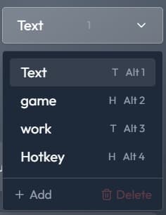 Mode management panel with dropdown