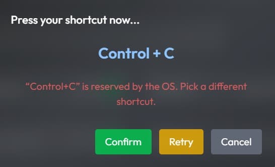 Reserved shortcut UI