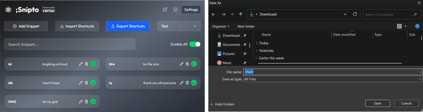 export snippet